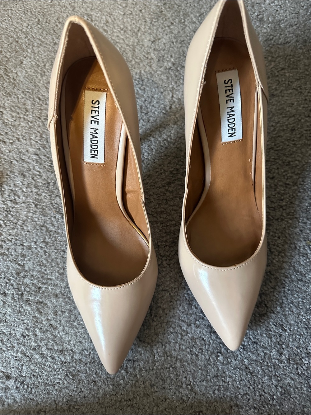Steve Madden Beige Patent Pointed-Toe Pumps